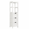 Mobile Bagno Salvaspazio Cassettiera Mobiletto Armadietto, Bianco, Colonna Alta con 3 Cassetti e 2 Scomparti Aperti per Soggiorno e Cucina