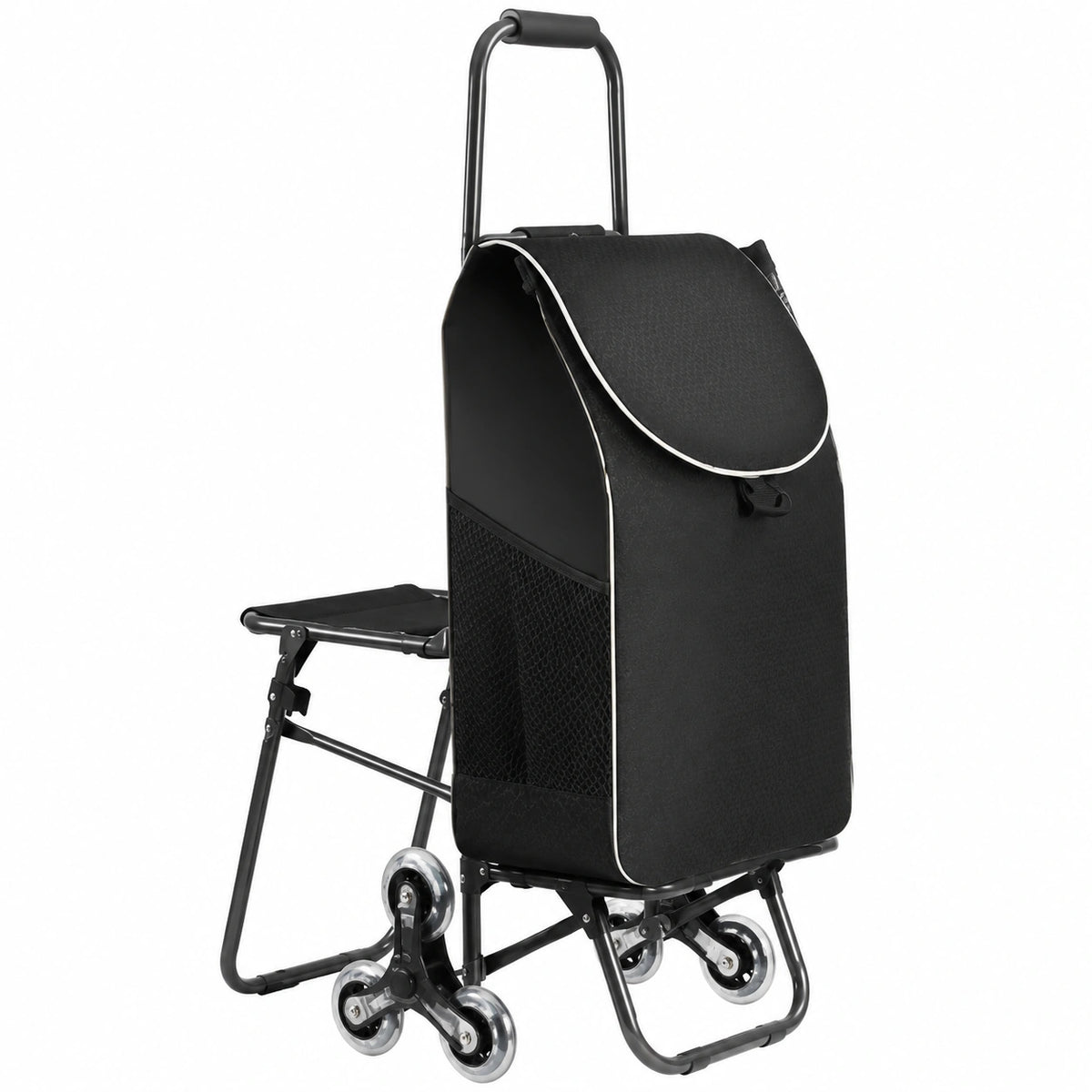 Carrello della spesa resistente con sedile e saliscale a 6 ruote, multifunzionale per anziani, spesa, assistenza per la mobilità