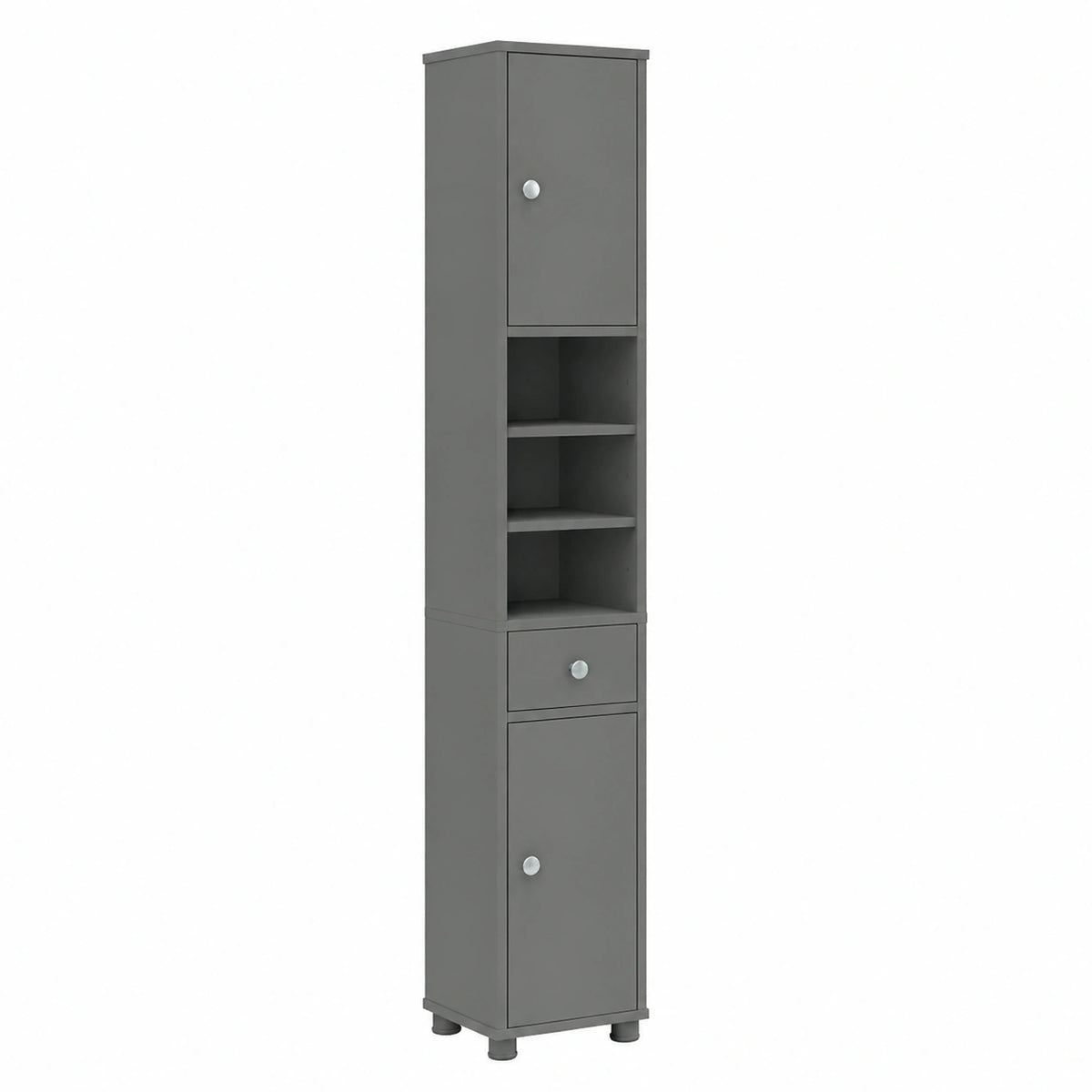Mobile Bagno Alto Stretto, Mobiletto Colonna Salvaspazio con 1 Cassetto, 5 Ripiani Regolabili e Struttura Antiscivolo, Mobile a Terra per Ingresso