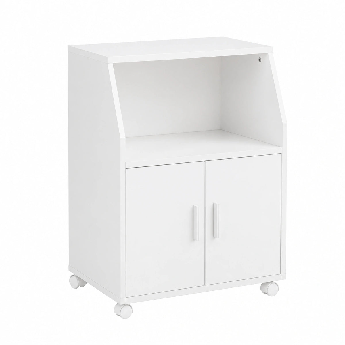 Mobile Cucina Salvaspazio con Ante e Ripiano Regolabile, Carrello con Ruote Compatto per Microonde, Stampa o Caffè, Credenza Cucina Moderna Bianca 92