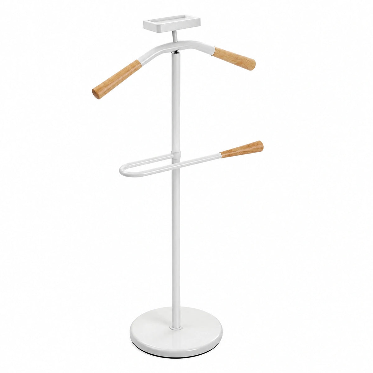 Appendiabiti Indossatore per Camera da Letto e Spogliatoio, Misure (A x L x l) 108 × 44 × 25 cm, Metallo, Colore Bianco e Legno