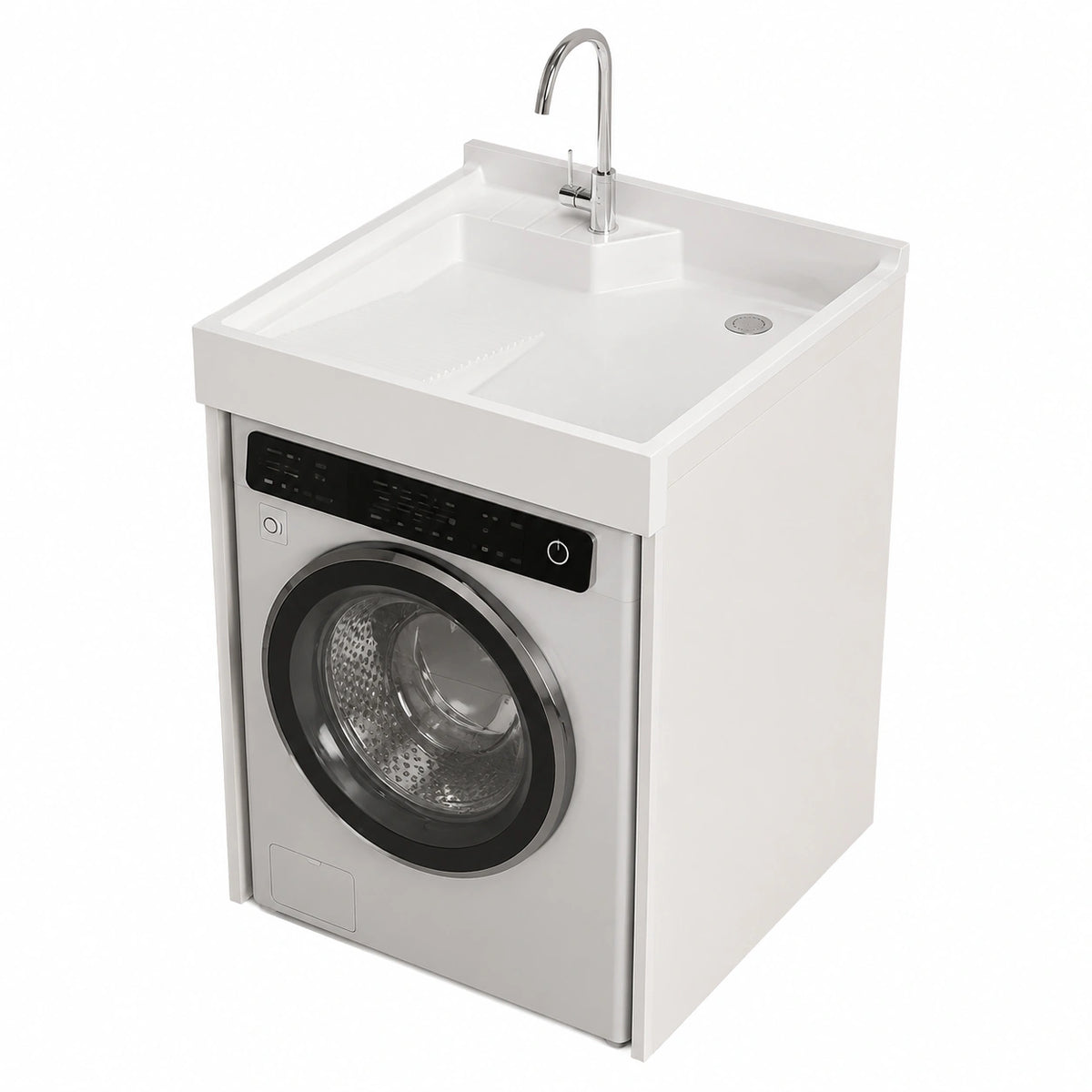 Mobile lavabo e Contenitore Multifunzionale, Che Integra in un'unica Soluzione Un Mobile sottolavabo e Una Struttura Porta-Lavatrice, Lavanderia