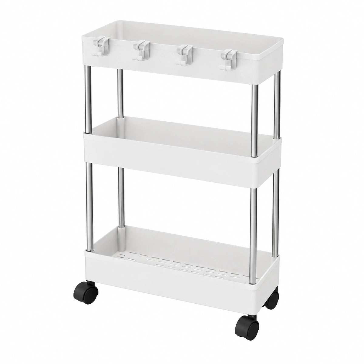 Carrello Portaoggetti, Carrellino Multifunzionale a 3 Livelli con Ruote, Scaffale da Cucina Mobile, Carrello di Servizio per Cucina, Bagno
