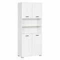 Mobile Alto 80 × 33.5 × 190 cm Bianco, in Legno, 2 Armadietti con Ante, 2 Ripiani Aperti, Antiribaltamento