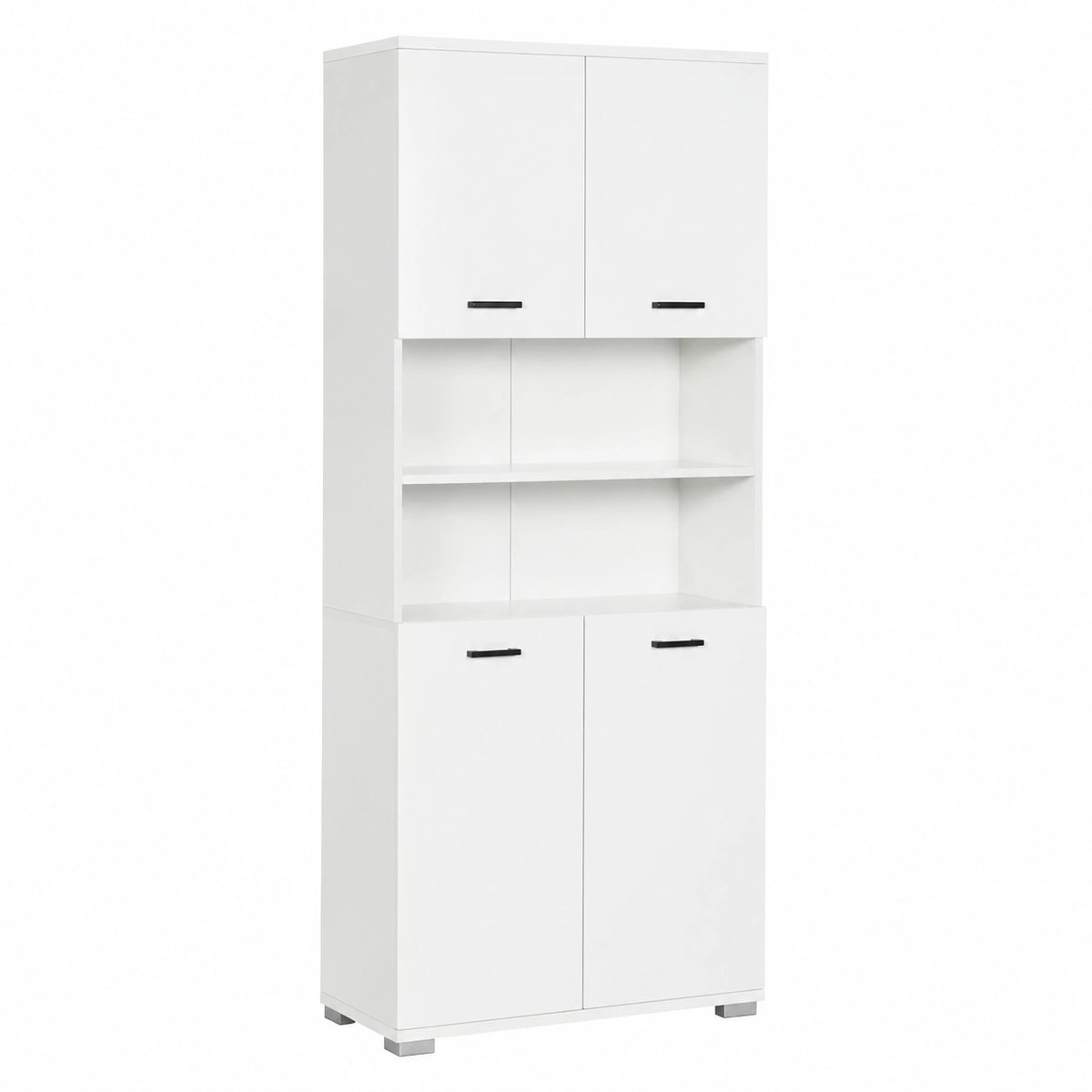 Mobile Alto 80 × 33.5 × 190 cm Bianco, in Legno, 2 Armadietti con Ante, 2 Ripiani Aperti, Antiribaltamento