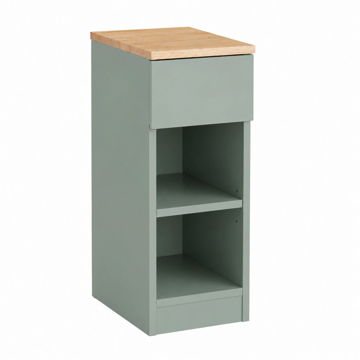Comodino stretto con cassetto e 2 ripiani 20 × 35 × 61cm camera, Tavolino da letto multifunzionale per camera e soggiorno, mobile verde salvaspazio