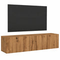 Mobile TV Sospeso in Rovere Artigianale 120 cm con 2 Ante, Parete per Salotto, Ampio Spazio Conservazione, Montaggio a Parete, Mobile per Dispositivi