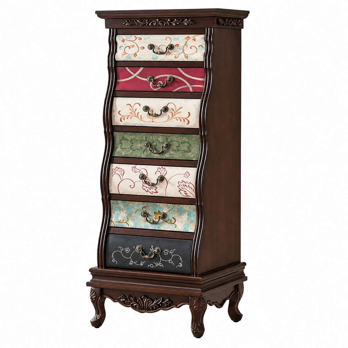 Organizzatore vintage con 7 cassetti, cassettiera rustica dipinta a mano, grande organizzatore in piedi, mobili multifunzionali