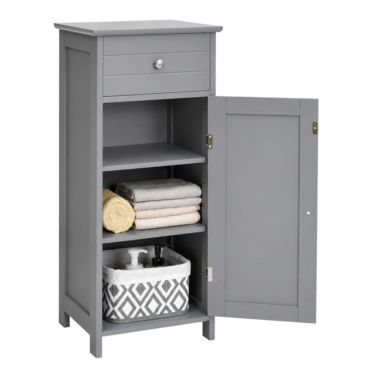 Mobile Bagno, Armadietto Salvaspazio con Cassetto e 2 Ripiani Regolabili, Mobiletto Multiuso in Legno per Soggiorno, Camera da letto e Ufficio, 36 ×