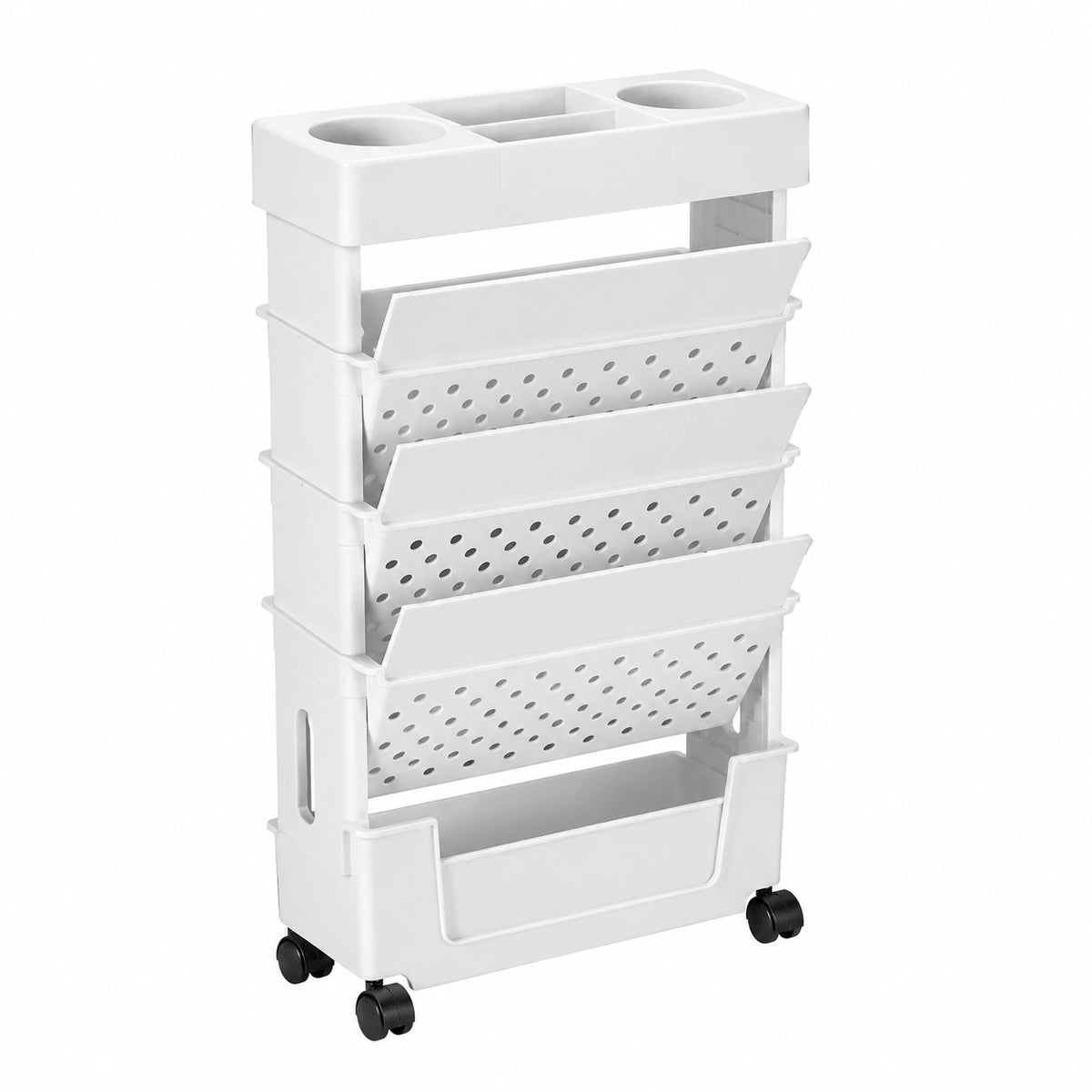Scaffale per libri mobile, bianco, carrello portaoggetti mobile con ruote, ripiano organizzativo multifunzionale