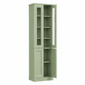Mobile Bagno Alto Slim a 6 Ripiani Moderno 38 × 26 × 160 cm Verde Salvia, Mobiletto Bagno Salvaspazio, Ripiano Regolabile, 4 Ante Soft-Close