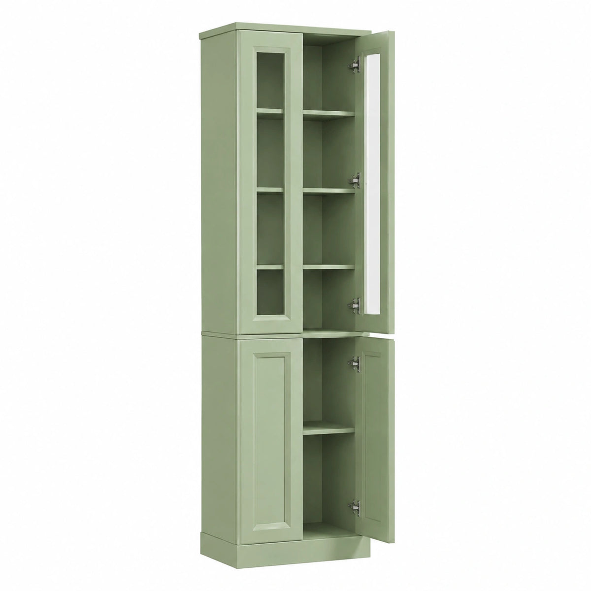 Mobile Bagno Alto Slim a 6 Ripiani Moderno 38 × 26 × 160 cm Verde Salvia, Mobiletto Bagno Salvaspazio, Ripiano Regolabile, 4 Ante Soft-Close