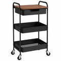 Carrello a 3 Ripiani con Ruote e Cassetti Mobile Rotelle Salvaspazio Multifunzionale Rack per Bagno Cucina (Nero)