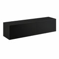 Mobile da Parete Porta TV con 2 Scomparti Chiusi Ante a Ribalta Pensile Multiuso Armadio Sospeso a Muro 140 × 33 × 30 cm - Nero Lucido