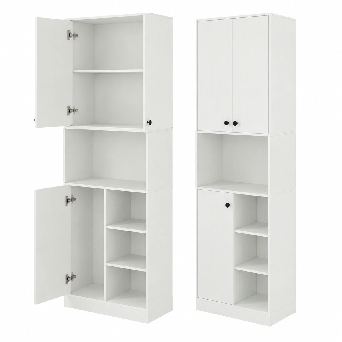 Credenza Alta da Cucina 166 cm, Mobile Cucina Dispensa con 3 Porte, 2 Cassetti e 4 Ripiani Aperti, Mobile Buffet Multifunzionale per Bagno, Soggiorno