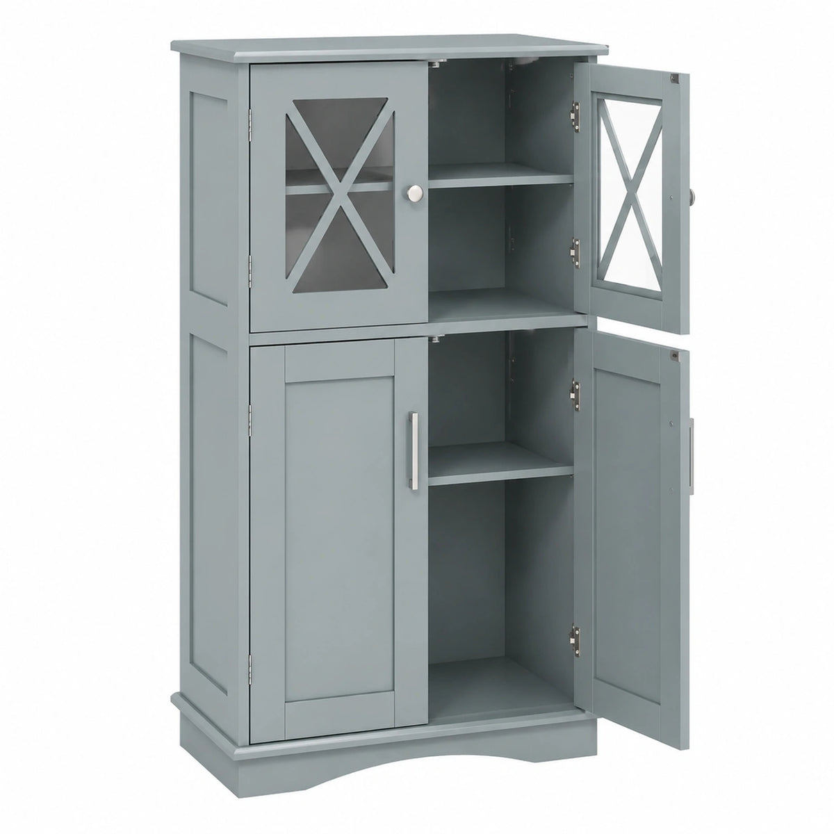 Mobile da Bagno con 4 Ante, Armadio da Terra con Ripiani Regolabili, Mobiletto Multifunzionale per Bagno Cucina e Soggiorno, 60 × 30 × 108 cm (Grigio)